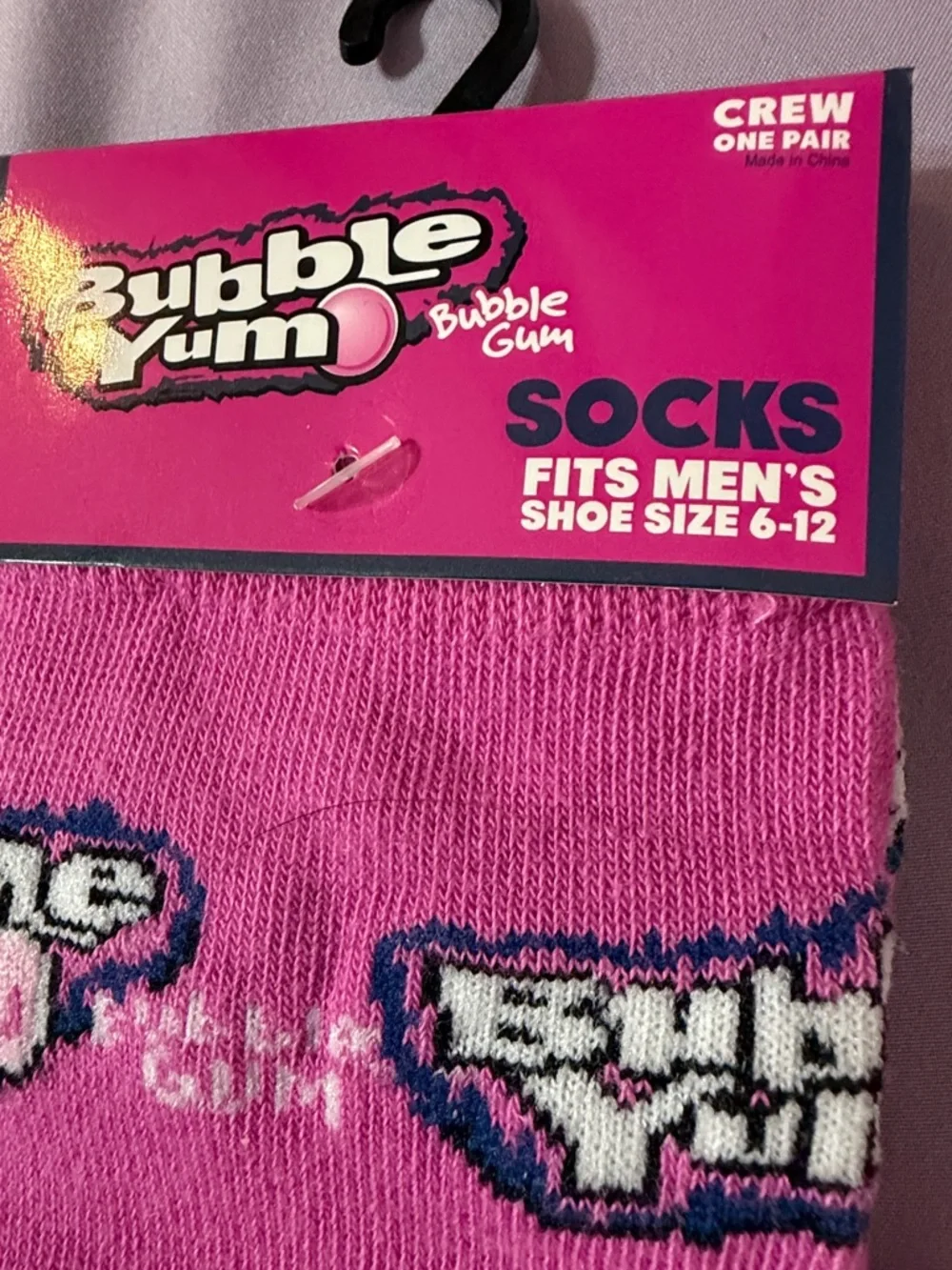 Pink Crew Socks - Bubble Yum Bubble Gum Logo shoe size 6-12